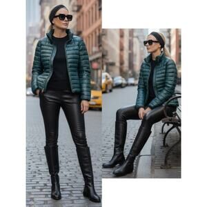 NWT KATE SPADE COAT XL GREEN SHORT PACKABLE DOWN JACKET HOODED PUFFER MINIMALIST